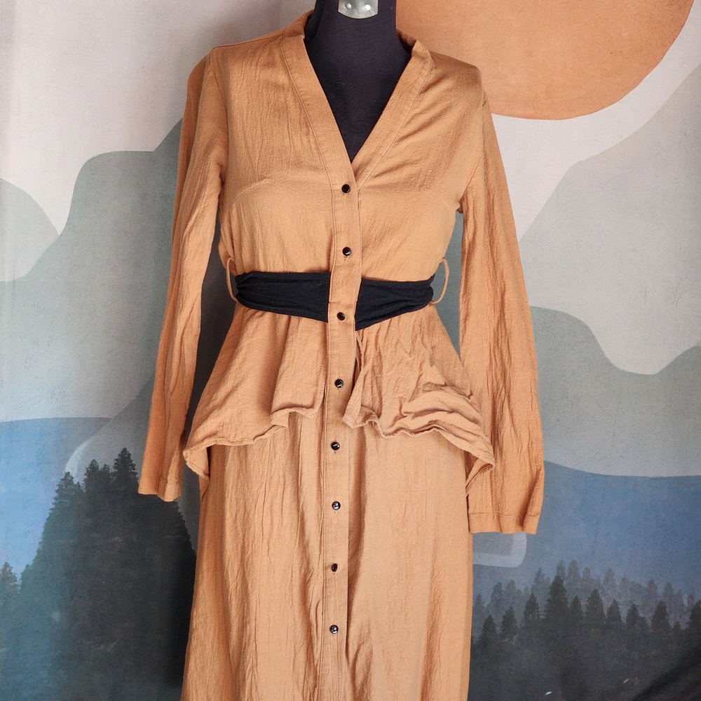 FAVLUX Tan Dress with Black Accents